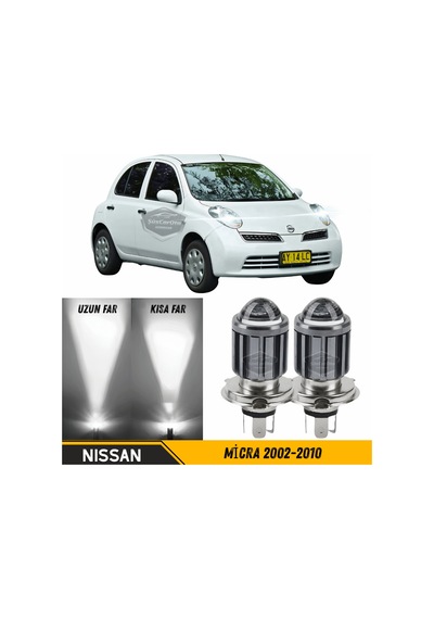 Nissan Micra 2002-2010 Uyumlu Mercekli Far Ampulü Led Xenon Beyaz Renk Far Şimşek Etkili Csp Led Lamba Uzun Kısa 2 Adet Takım