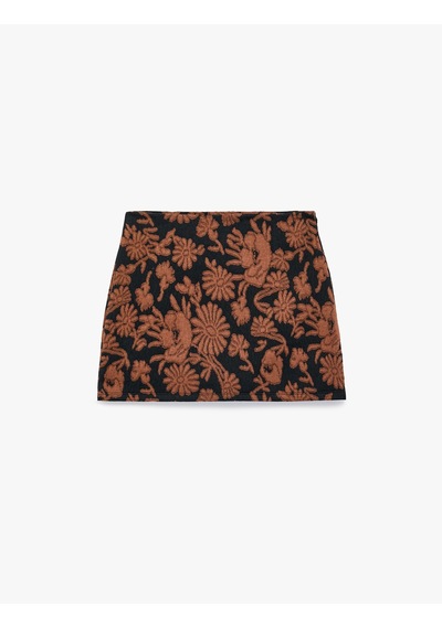 Koton Slim Fit Çiçek Desenli Mini Etek Siyah Desenli 7wak70007pk