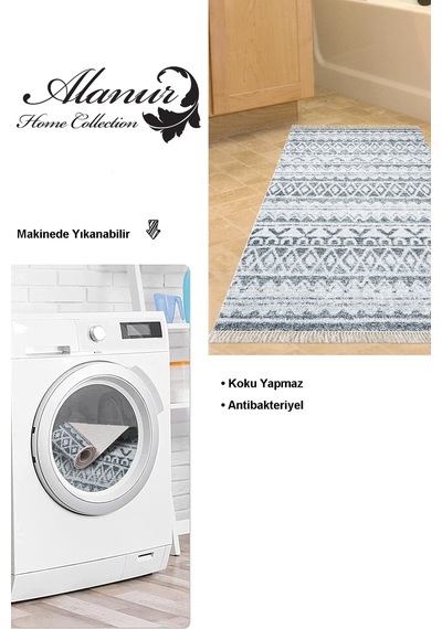 Dekoreko Kaymaz Taban Djt Banyo Halısı Trend Saçaklı Iskandinav F5078 lacivert
