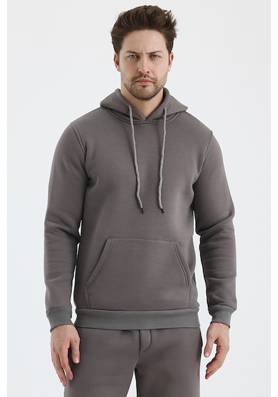 Monox Erkek Kapşonlu 3 İplik Sweatshirt Füme