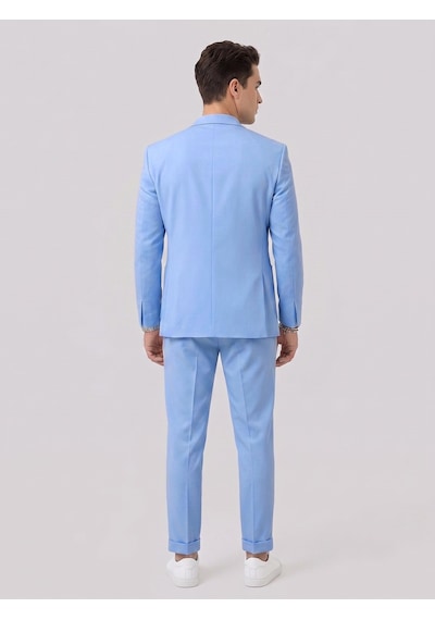 Tk6887 Pike Kumaş Jogger Pantolonlu Erkek Takım Elbise Torba Cepli Tek Düğme Slim Fit Kombin Bebek Mavi