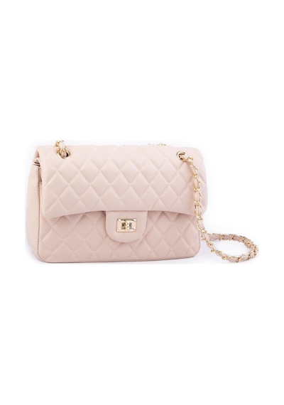 Nas Bag Kadın Çapraz Çanta Büyük Boy Zincirli Kapitone Pudra Nova En:26 Boy:16 Cm Pudra