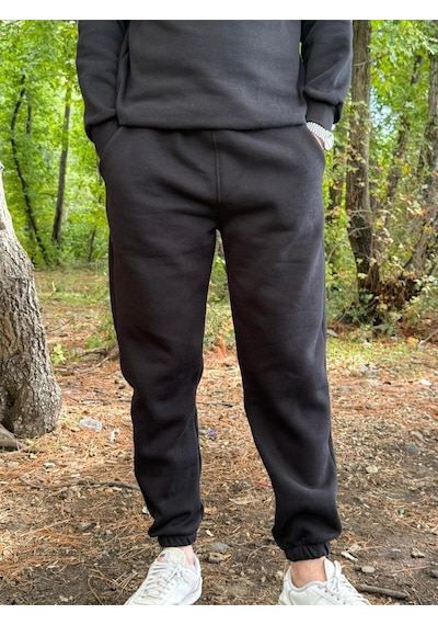 Erkek Ünisex Jogger Eşofman Altı 3 İplik Kalın Kişlık SiYAH