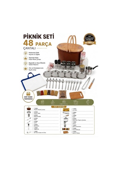 Çantalı Piknik Seti 48 Parça Çok Renkli