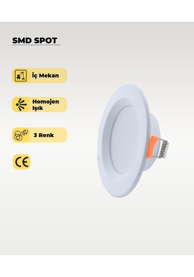 5w Beyaz Plastik Spot 3 Renk Işık - 2 Adet Beyaz