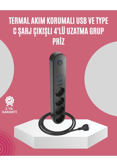 Led Anahtarlı Akım Korumalı Çoklu Priz 4 Priz 3 Usb Girişli 3 M