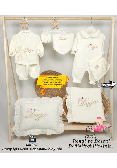 Gros Shop Yeni Doğan %100 Doğal 4katlı Müslin Hastane Çıkış Mevlüt Seti Ki Ekru
