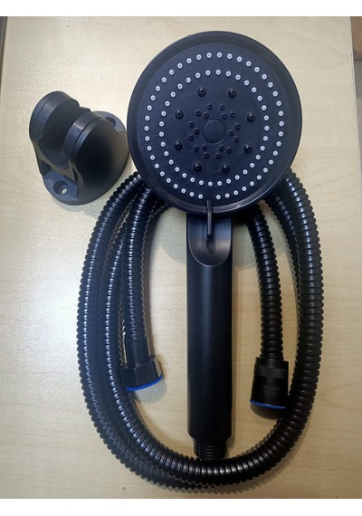 Komple Siyah Fonksiyonlu Duş Takımı Siyah Spiral Kordon Mafsal Siyah