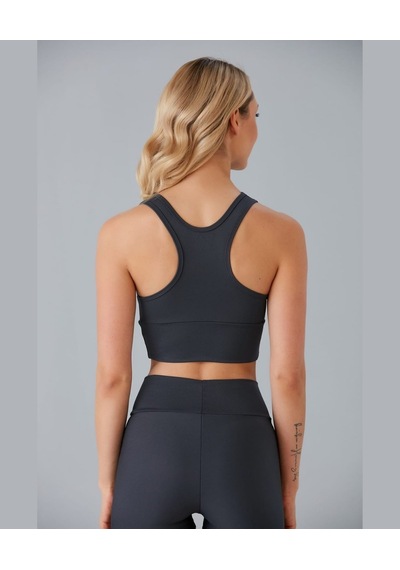 Aurafit Kadın Önü Büzgülü Arkası Çapraz Kaplı Croptop/büstiyer Antrasit