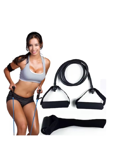 Siyah Resistance Tube Cord - Çift Köpük Saplı Kuvvet La...