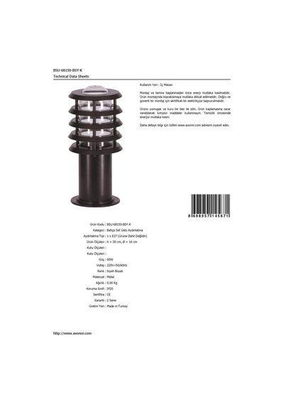 Avonnı Bsu-68150-bsy-k Siyah Elektrostatik Toz Boyalı Dış Mekan Aydınlatma, E27, Aluminyum, Polikarbon/ Cam, 16cm Sku: Smgstkb8c3de4c3b