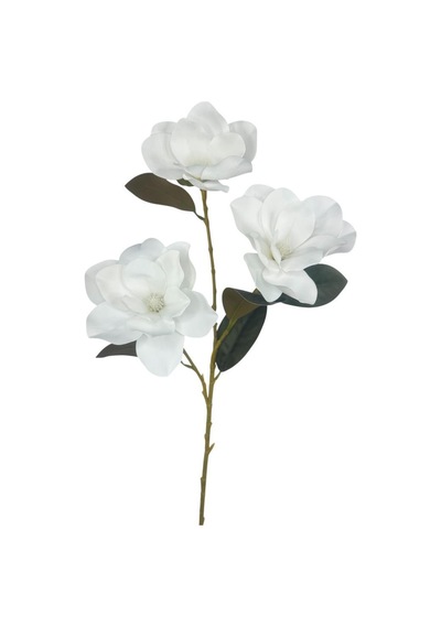 Yapay Çiçek Beyaz Manolya Islak Doku 3 Kafalı Uzun Dal Çiçek Flowers 80cm
