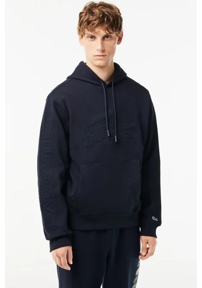 Lacoste Men's Relaxed Fit Kapüşonlu Baskılı Hoodie Sweatshirt Erkek Organik Pamuk Sweatshirt Siyah