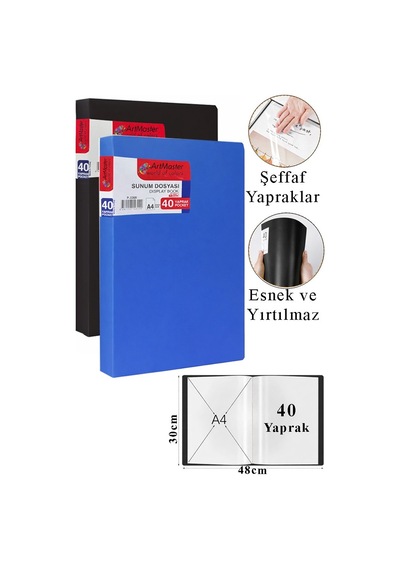 Siyah Mavi Sunum Dosyası 40 Lı 2 Adet Poşet Dosyalı Katalog Dosyası 40 Poşetli Kendinden Dosya Plastik Kapaklı