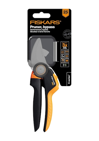 Fiskars Bypass M Bahçe Makası, X Serisi Powergear, P921, Döner Sap, Taze Dallar İçin, Yapışmaz Kaplama, Paslanmaz