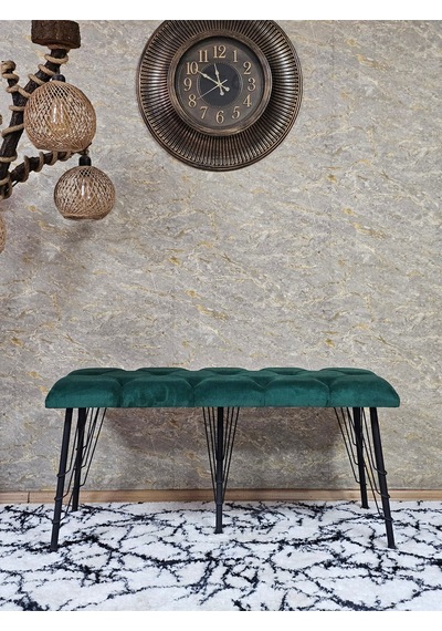 Zafir Metal Siyah Tel Ayaklı 100 Cm Puf Bench - Puf - Bench - Oturak - Mutfak Oturağı - Antre Oturağı Yeşil