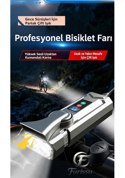 Sm-1710 Şarjlı Bisiklet Farı Ve Kornası 2000mah, Lcd Ekranlı, Profesyonel Bisiklet Aydınlatma Gri
