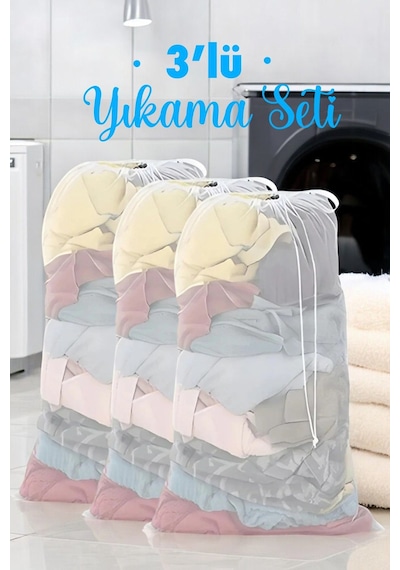 3'lü Çamaşır Yıkama File Seti 40x60 Büyük Boy Çamaşır Yıkama Filesi Set Diğer