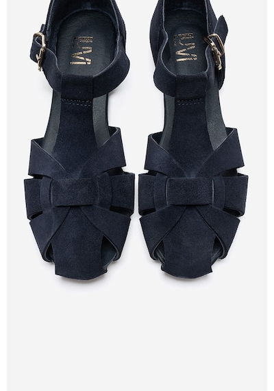 Luvi Shoes Alına Lacivert Süet Hakiki Deri Kadın Sandalet