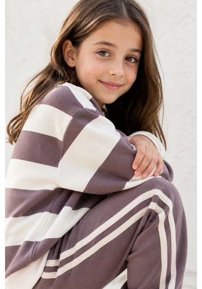 Eray Alp Kids Unisex Çocuk Çizgi Detaylı Şardonsuz Alt Üst Takım Kahverengi