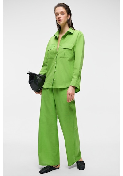 Grimelange RIGO Kadın Gömlek Yaka Uzun Kol Regular Uzun İnce Yeşil Gömlek