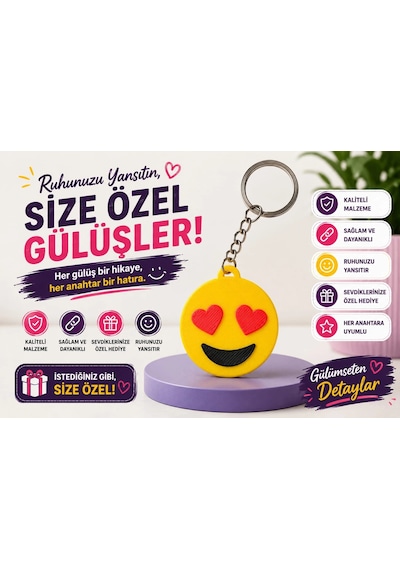 Emoji Anahtarlık , Kalpli Emoji Şeklinde Araç Anahtarlık - Emoji Araba Anahtarlığı