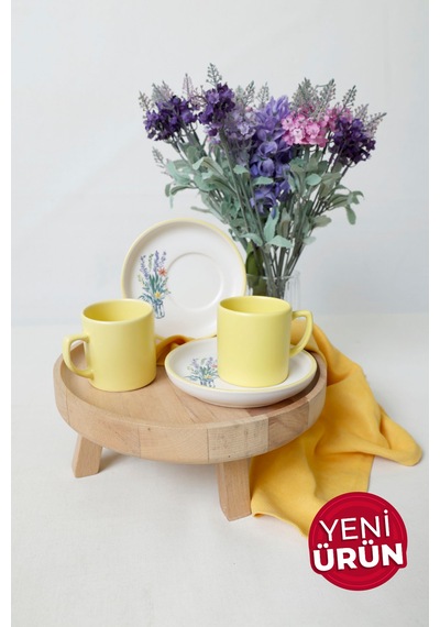 Keramika Elegant Blossoms Sarı Kahve Takımı 4 Parça 2 Kişilik