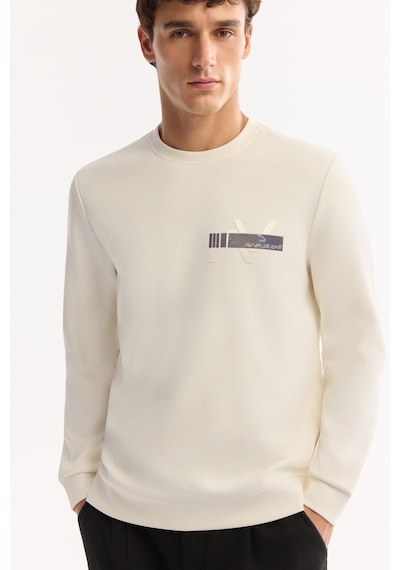 Avva Erkek Ekru Bisiklet Yaka Pamuklu Bi-stretch Baskılı Regular Fit Sweatshirt A52y1260