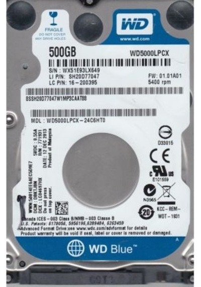 WD Blue WD5000LPCX 500 GB 5400 Rpm 16 MB Sabit Disk