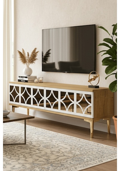Tsa1236dbg - Öztv120 Tv Stand, Tv Sehpası Safirmeşe - Beyaz - Gold 120cm