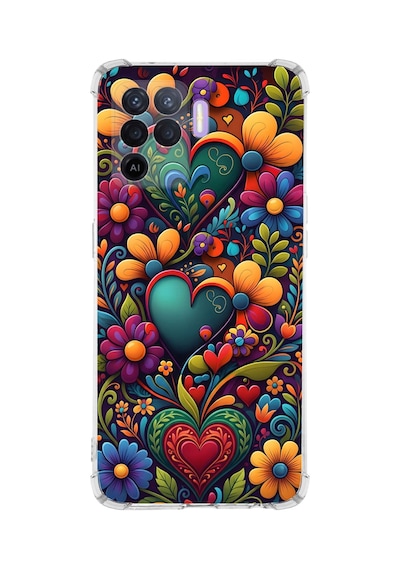 Printify Oppo Reno5 Lite İle Uyumlu Düşlerin Dansı Serisi Çiçeklerin Dansı Tasarımlı Uv Baskılı Köşe Korumalı Antişok Kılıf Şeffaf