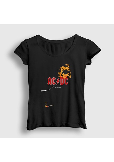 Presmono Kadın Black Ice Fire Ac/dc T-shirt Siyah