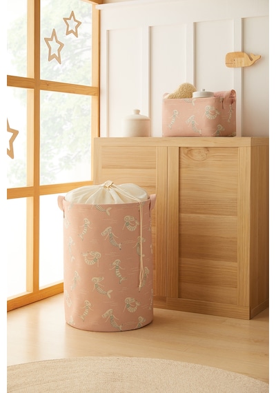 Ocean Home Textile 2'li Çocuk Odası Deniz Kızı Sepet Set 1 Adet 30 X 21 X 18 / 36 X 50 Cm Pudra