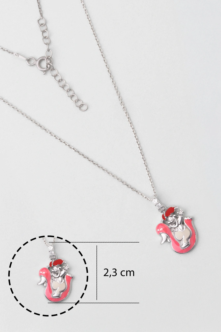 Pembe Kuğu 18 Ayar Beyaz Altın Kaplama Gümüş 33 Cm Çocuk Kolye Beyaz