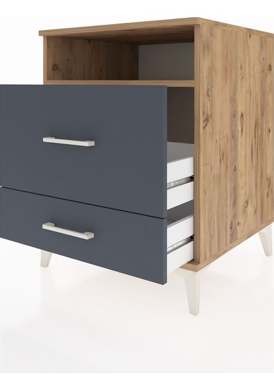 Kronos Komodin Tek Raflı 2 Çekmeceli 60x59x80 Çam-antrasit Atlas Çam