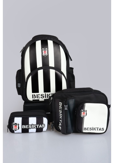 Yeni Sezon Lisanslı Beşiktaş Çubuklu Okul,3 Bölmeli Beslenme Ve Kalem Çantası Seti Açık Gri