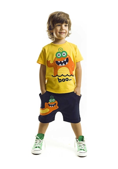 Denokids Lake Monster Erkek Çocuk Şort Takım-sarı Sarı