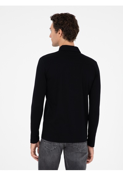 Siyah Regular Fit Polo Yaka Pamuklu Sweatshirt