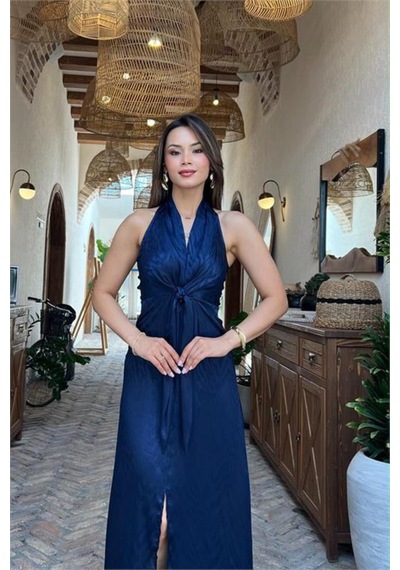 Neşeli Butik Kadın Lacivert Saten Kumaş Halter Yaka Düğüm Detaylı Tam Boy Elbise Nbmy4116 Neşeli Butik Kadın Lacivert Saten Kumaş Halter Yaka Düğüm Detaylı Tam Boy Elbise Nbmy4116