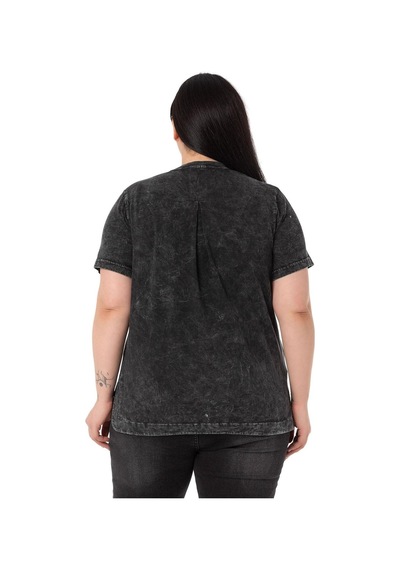 Disentis Büyük Beden Parça Boyalı Bisiklet Yaka Kavisli Yırtmaçlı Siyah T-shirt-siyah Siyah