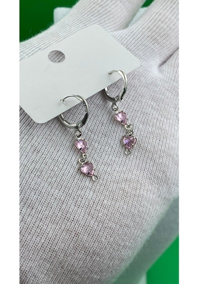 Pembe Kalpli Zirkon Taşlı Kadın Küpe Gümüş