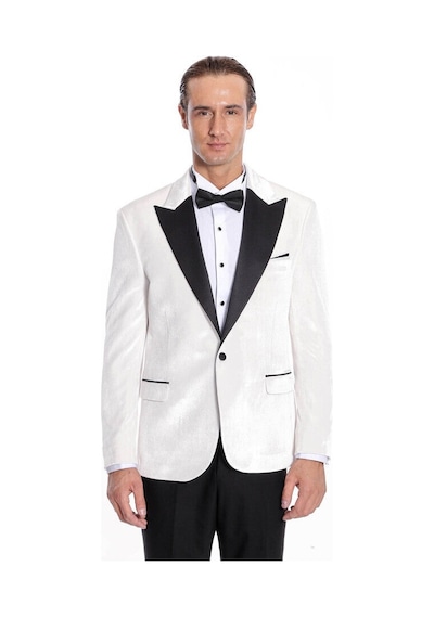 Wessi Kadife Slim Fit Beyaz Erkek Smokin Ceketi Beyaz