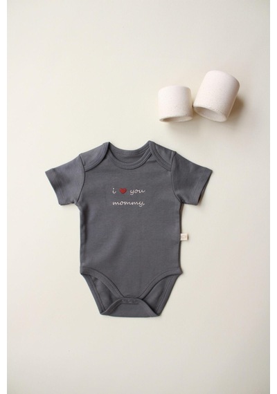 Oh La La Koala Mom Nakışlı Kısa Kollu Body Zıbın Antrasit