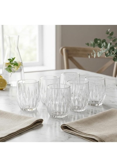 6'li Kristal Kesme Görünümlü Cam Bardak Seti - Meşrubat, Su, Kahve Ve Viski Bardağı Takımı 320 Ml Diğer