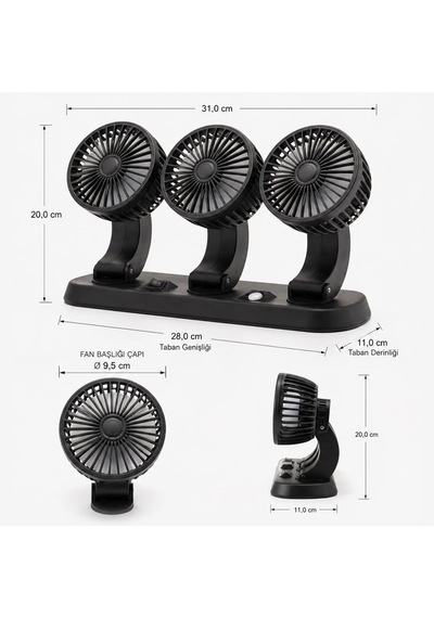 Nekuba Fan10 Mini Araç Vantilatörü, 12 Volt Dc, Çakmaklık Bağlantılı, Plastik, Araç Numaratörlü 3 Lü Set