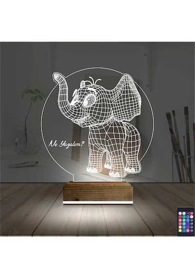 Luvivia Fil Çocuk Odası Hediye Kişiye Özel 3d Lamba - Masa Gece Lambası Şeffaf