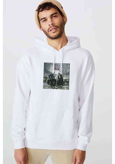 Bad Meets Evil Ep Cover Baskılı Beyaz Erkek Kapşonlu Sweatshirt