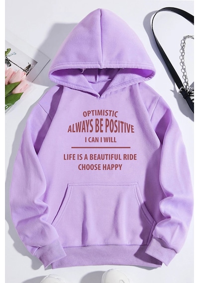 Unisex Always Be Positive Baskılı Sweatshirt Lila