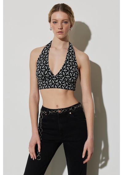 Lee Wrangler Regular Fit Normal Kesim V Yaka Kolsuz Crop Bluz Beyaz - Siyah