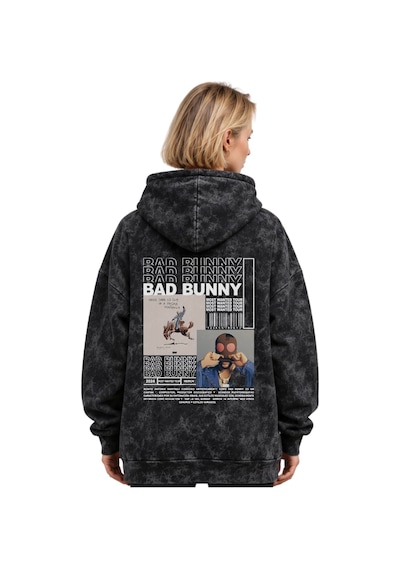 Sevbano Bad Bunny Rapper Şarkıcı Baskılı Unisex Oversize Yıkamalı Premium Siyah